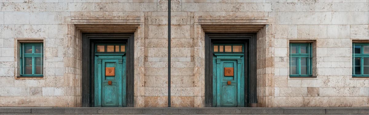 Simetrična fasada zgrade — simbolizuje pravednu podelu